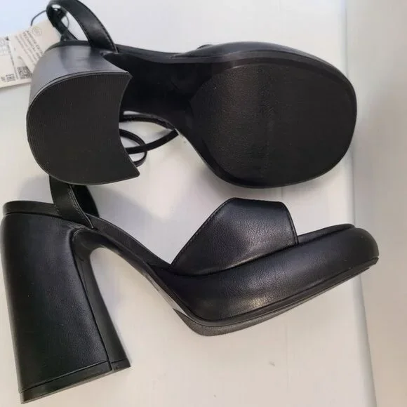 ZARA HIGH-HEEL PLATFORM SANDALS BLACK SIZE 63307/110
